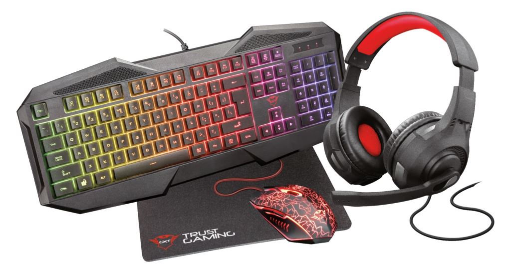 Trust GXT 1180RW Gaming 4-az-1-ben csomag (magyar billentyűzet, egér, headset és egérpad) (23218)