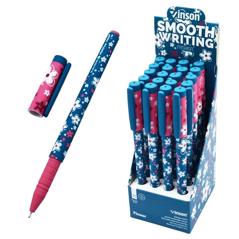 Vinson Golyóstoll kupakos, 0,7mm  Flower  vegyes test displ 20 db/display (A18)