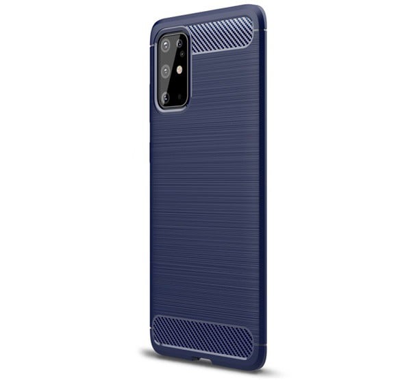 Szilikon telefonvédő (közepesen ütésálló, légpárnás sarok, szálcsiszolt, karbon minta) SÖTÉTKÉK [Samsung Galaxy S20 Plus 5G (SM-G986)]