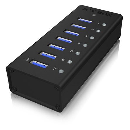 RaidSonic IB-AC618 ICY BOX USB3.0 7 portos USB Hub táppal fekete RaidSonic IB-AC618 ICY BOX USB3.0 7 portos USB Hub táppal fekete