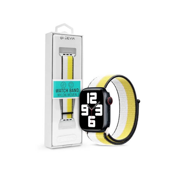 Devia ST364655 Apple Watch 38/40/41mm fehér/sárga szövet sport szíj Devia ST364655 Apple Watch 38/40/41mm fehér/sárga szövet sport szíj