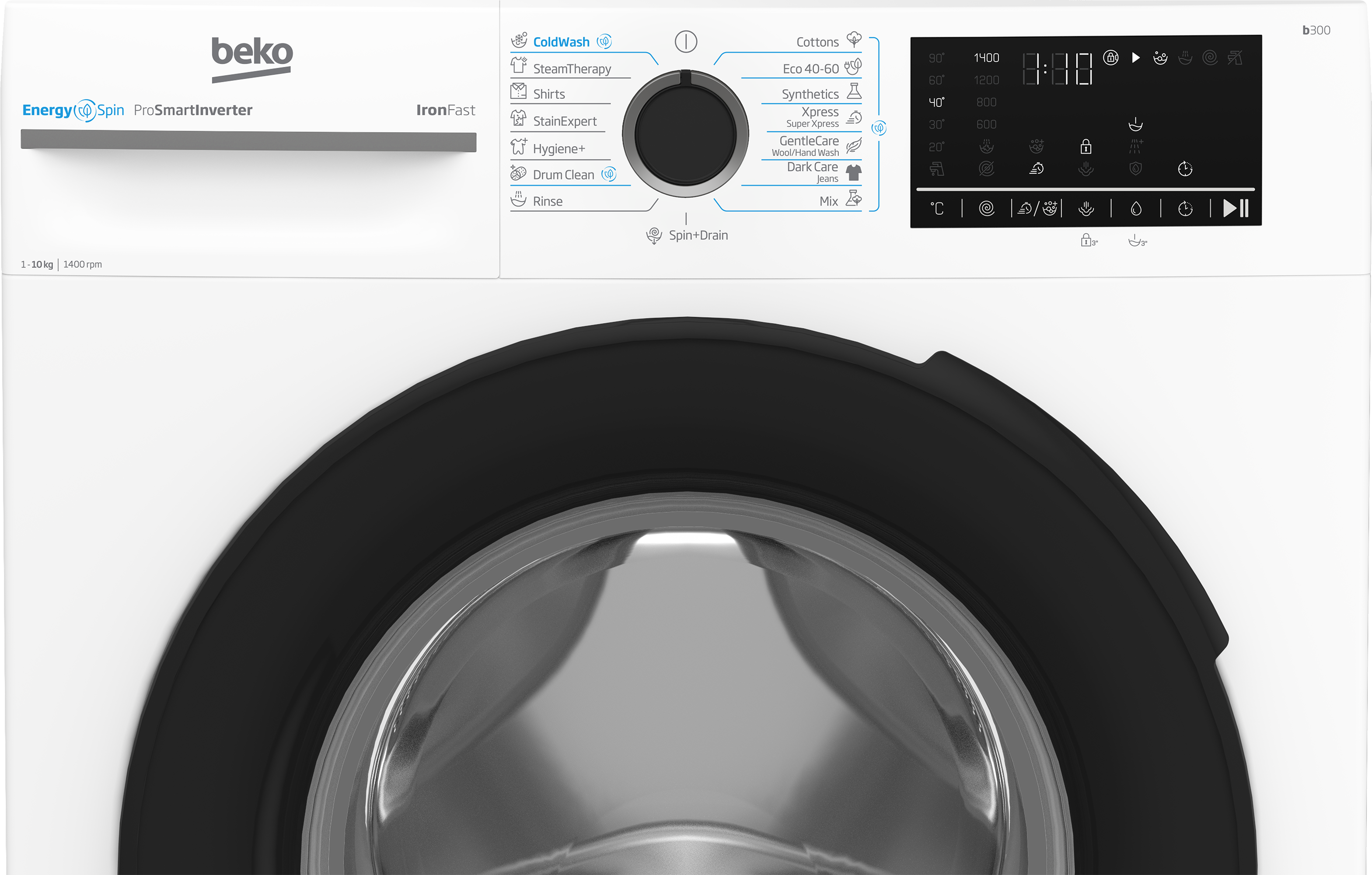 Beko BM3WFU410415WB Elöltöltős mosógép - 10 kg, 1400 ford./perc, A Energiaosztály, SteamCure gőz technológia