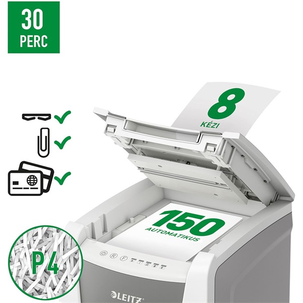 Leitz IQ AutoFeed Office 150 P4 Pro Iratmegsemmisítő Fehér