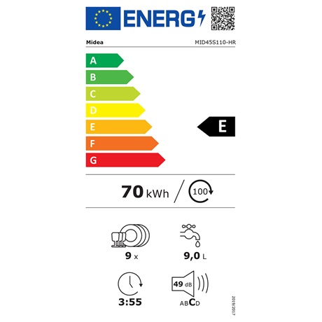 Midea MID45S110-HR 9 terítékes beépíthető mosogatógép