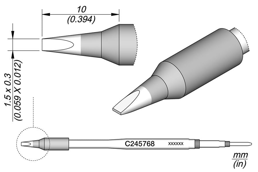JBC Tools C245768 forrasztóhegy, véső forma, egyenes 1.5 x 0.3 mm, hossza 10 mm