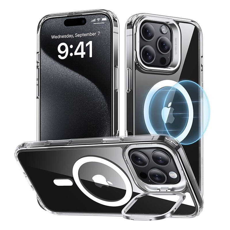 ESR Classic Hybrid (HaloLock) tok állvánnyal iPhone 16 Pro Max készülékhez (átlátszó)