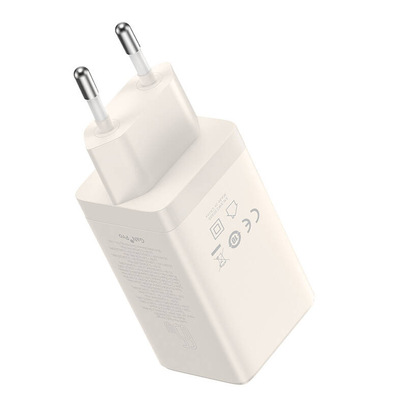 Wall charger Baseus GaN5 2x USB-C + USB, 65W + cable 1m (white)