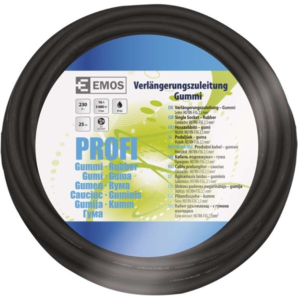 Emos P01825R hosszabbító gumikábellel IP44 3x2.5mm 25m fekete Emos P01825R hosszabbító gumikábellel IP44 3x2.5mm 25m fekete