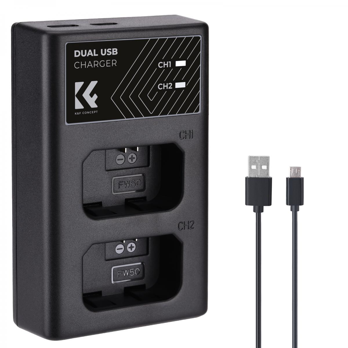 K&F Concept hordozható dupla BC-TRW akkumulátor töltő, USB-C, 2db FW50 akkumulátorhoz K&F Concept hordozható dupla BC-TRW akkumulátor töltő, USB-C, 2db FW50 akkumulátorhoz