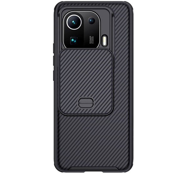 NILLKIN CAMSHIELD PRO műanyag telefonvédő (szilikon keret, közepesen ütésálló, kamera védelem, csíkos minta) FEKETE [Xiaomi Mi 11 Pro 5G]