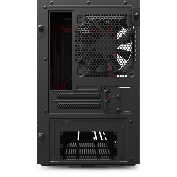 NZXT H210 táp nélküli ablakos Mini-ITX ház matt fekete-piros (CA-H210B-BR)