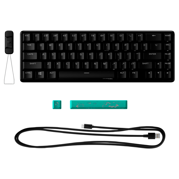 HP HYPERX vezetékes mechanikus gaming billentyűzet Alloy Origins 65 RGB türkiz switch amerikai lokalizáció