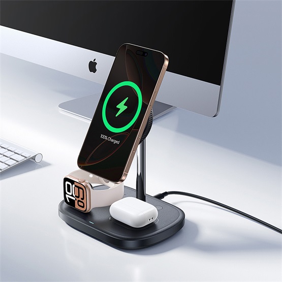Baseus EnerFill FS41 3-in-1 vezeték nélküli töltő állvány 22,5W, fekete + USB Type-C, 1m kábel
