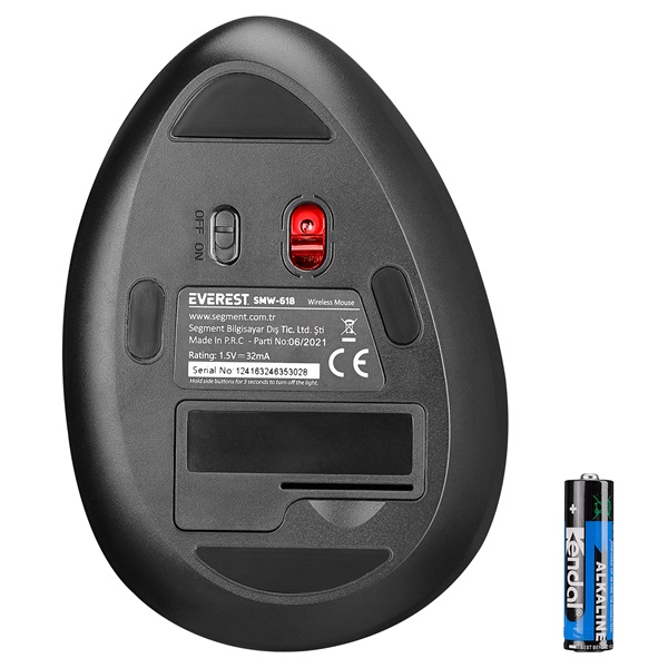 Everest  SMW-618  Ergonomic Vertical   optikai  RGB LED Vezeték nélküli Egér  Fekete