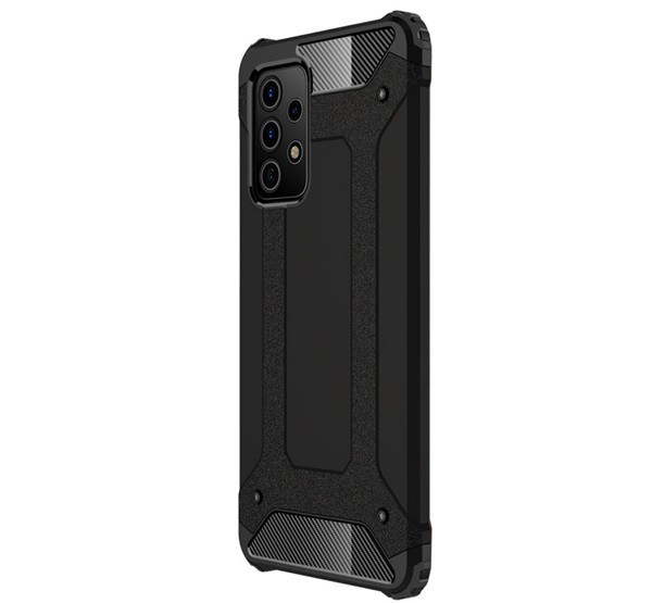 Defender műanyag telefonvédő (közepesen ütésálló, légpárnás sarok, szilikon belső, fémhatás) FEKETE [Samsung Galaxy A72 5G (SM-A726F)]