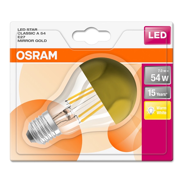 Osram Star üveg búra 6,5W 700lm 2700K E27 arany tetőtükrös LED körte izzó