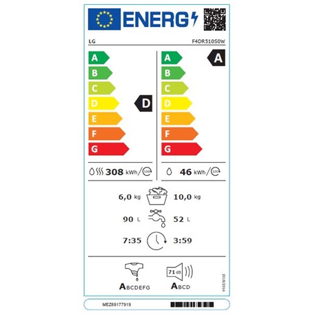 LG F4DR510S0W mosó-szárítógép