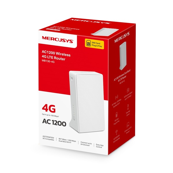 MERCUSYS MB130-4G 3G/4G Modem + Wireless Router AC1200 1xWAN/LAN(100Mbps) +1xLAN(100Mpbs) MERCUSYS MB130-4G 3G/4G Modem + Wireless Router AC1200 1xWAN/LAN(100Mbps) +1xLAN(100Mpbs)