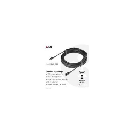  Club3D CAC-1535 USB 3.2 Gen2 Type C to C Active Bi-directional  8K60Hz M/M 5m kábel
