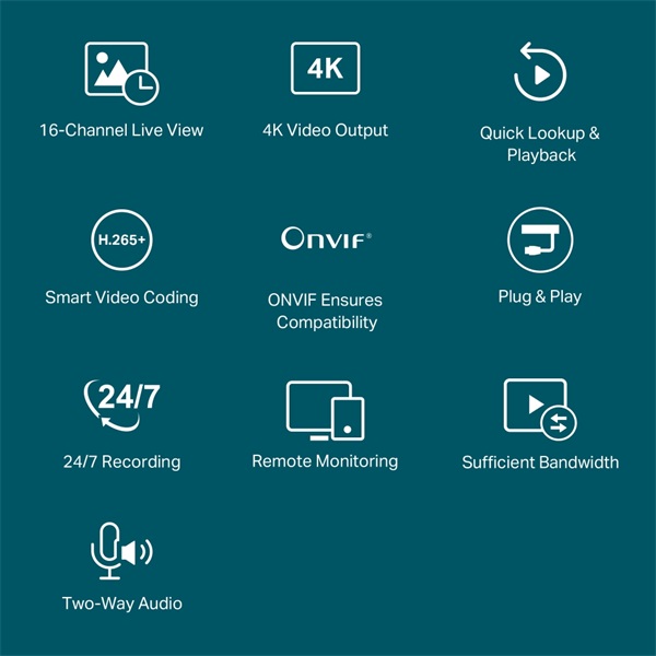 TP-LINK 16 csatornás VIGI NVR2016H Video Recorder