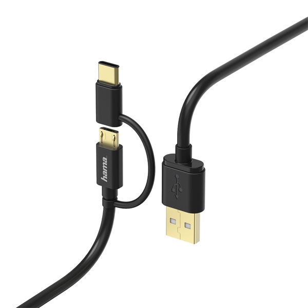 Hama 178327 2in1 USB TYPE-C adatkábel 1m fekete (178327)