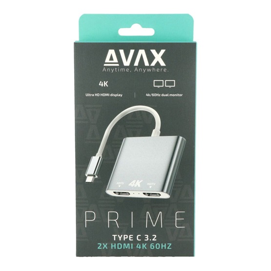  AVAX HB902 PRIME Type C 3.2 - 2xHDMI 4K60Hz DUAL monitor adapter