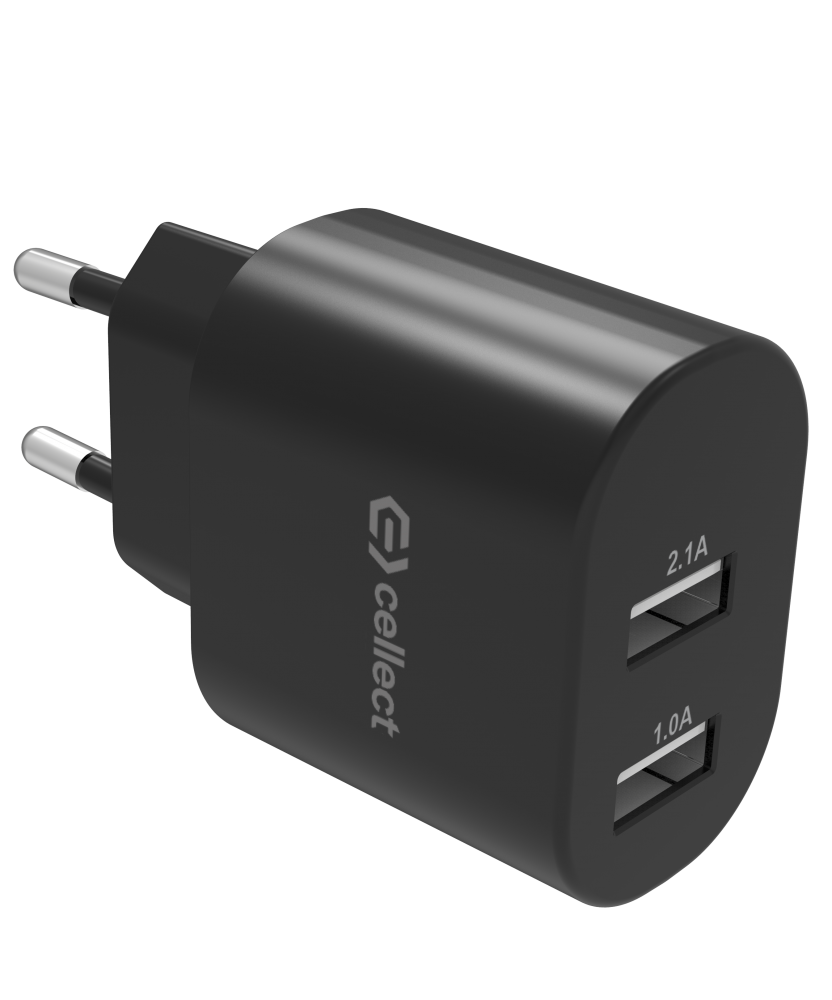 Hálózati  2 USB csatlakozóval 10W töltő adapter Fekete