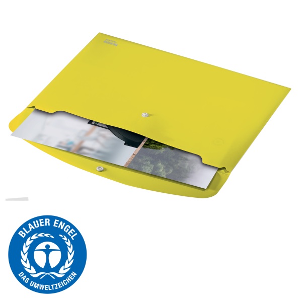 Irattartó tasak, A4, PP, patentos, LEITZ "Recycle", sárga