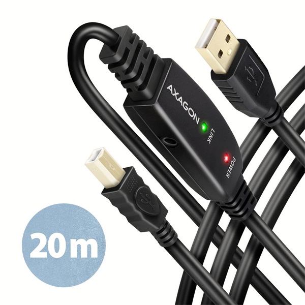 Axagon ADR-220B 20m USB 2.0 A apa - USB B apa aktív repeater kábel Axagon ADR-220B 20m USB 2.0 A apa - USB B apa aktív repeater kábel
