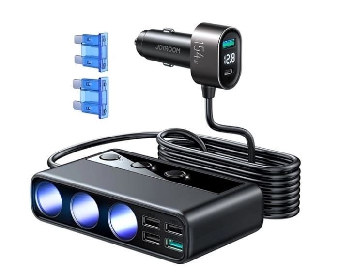 JOYROOM JR-CL06 szivargyújtó adapter (3 szivargyújtó+5 USB+Type-C aljzat, 154W, PD gyorstöltő 3.0, 100cm, LED jelzés) FEKETE JOYROOM JR-CL06 szivargyújtó adapter (3 szivargyújtó+5 USB+Type-C aljzat, 154W, PD gyorstöltő 3.0, 100cm, LED jelzés) FEKETE