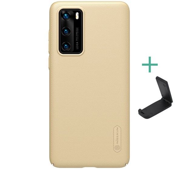 NILLKIN SUPER FROSTED műanyag telefonvédő (gumírozott, érdes felület + asztali tartó) ARANY [Huawei P40]