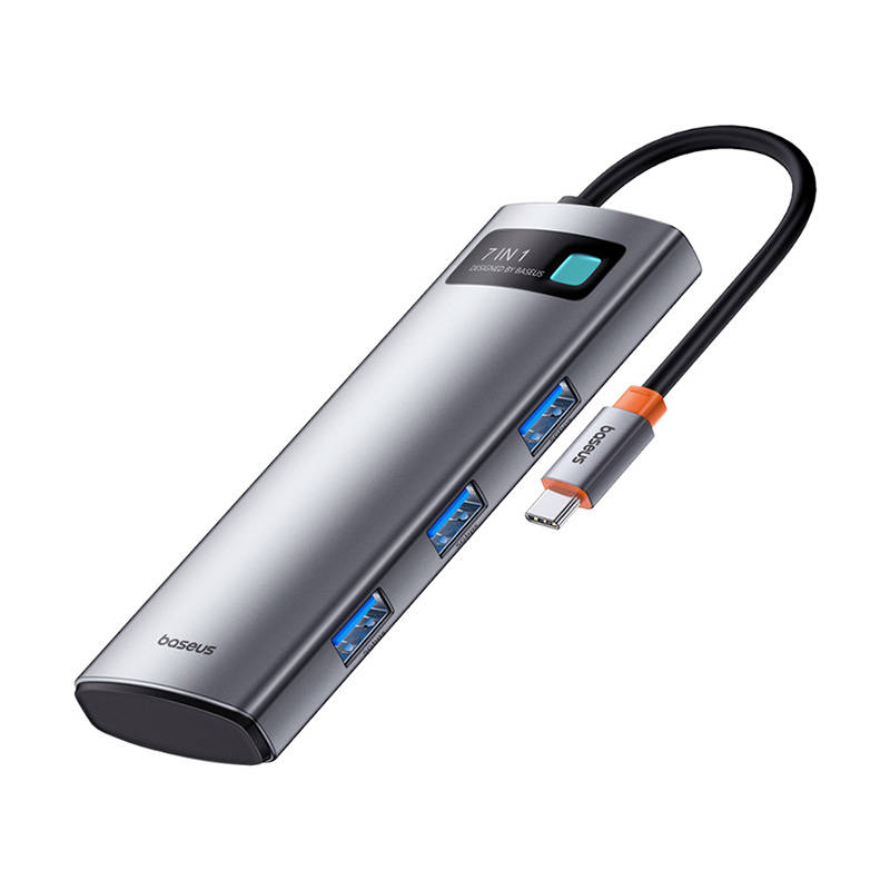Hub 7in1 Baseus Gleam, USB-C  to 1x HDMI4K 60Hz + 3x USB3.0 + 1x PD + 1x SD/TF (grey) Hub 7in1 Baseus Gleam, USB-C  to 1x HDMI4K 60Hz + 3x USB3.0 + 1x PD + 1x SD/TF (grey)