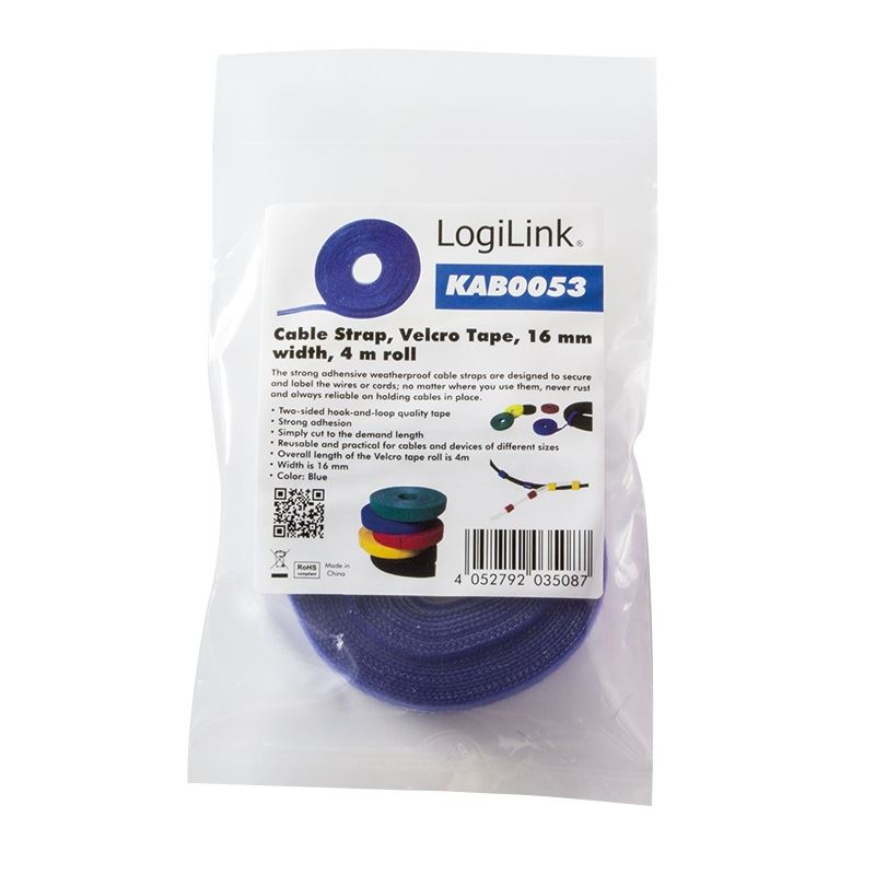 LogiLink KAB0053 tépőzáras kábelkötegelő 4m kék LogiLink KAB0053 tépőzáras kábelkötegelő 4m kék