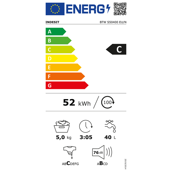 Indesit BTW S50400 EU/N Felültöltős mosógép - 5 kg, 950 ford./perc, C Energiaosztály