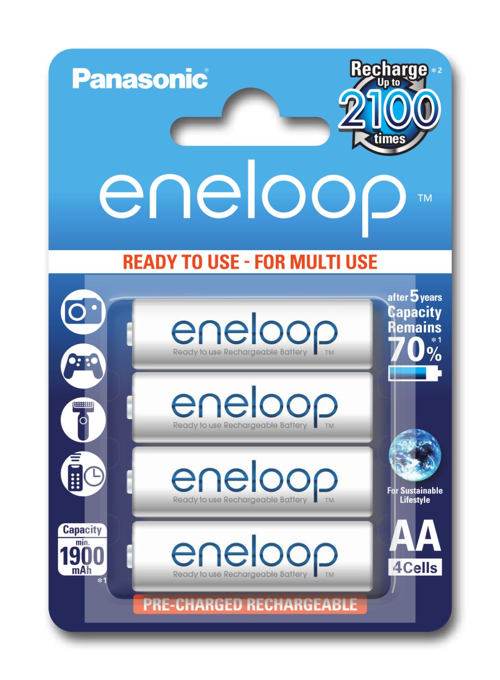 Panasonic Eneloop 1.2V AA 1900mAh akku (4db) /BK-3MCCE/4BE/ Ready to use