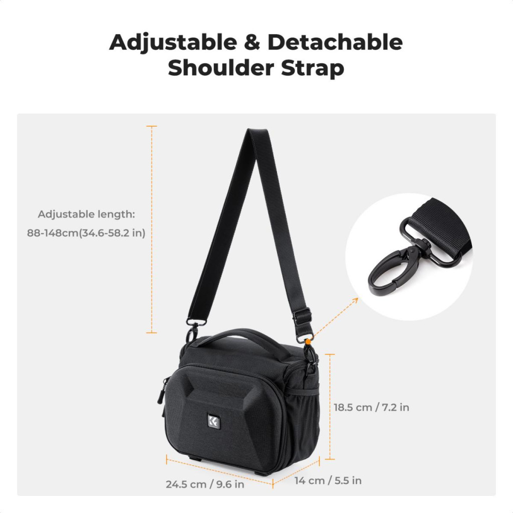K&F Concept Travel Shoulder Bag oldaltáska 5L  M  kemény előlapi védőborítás Fekete