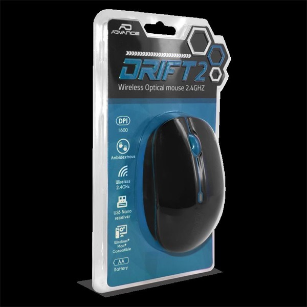 Advance DRIFT 2 1600 DPI 3 gomb Egér vezeték nélküli kék Advance DRIFT 2 1600 DPI 3 gomb Egér vezeték nélküli kék