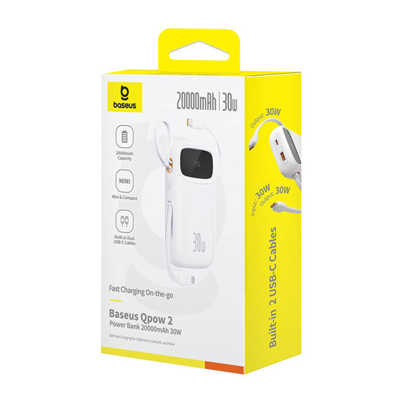 Baseus QPow 2 20000mAh  30W  2xUSB-C powerbank  Fehér 