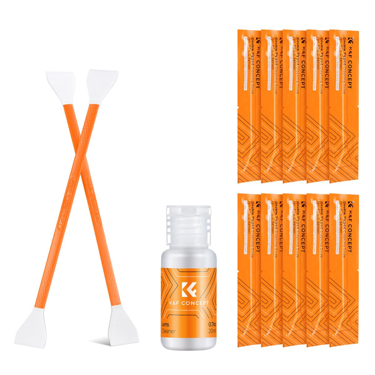 K&F Concept dupla fejes 16 mm-es tisztítópálca készlet, APS-C, 10 db + 20 ml tisztító folyadék K&F Concept dupla fejes 16 mm-es tisztítópálca készlet, APS-C, 10 db + 20 ml tisztító folyadék