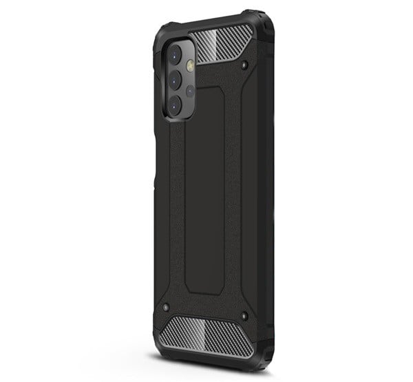 Defender műanyag telefonvédő (közepesen ütésálló, légpárnás sarok, szilikon belső, fémhatás) FEKETE [Samsung Galaxy A32 5G (SM-A326)]