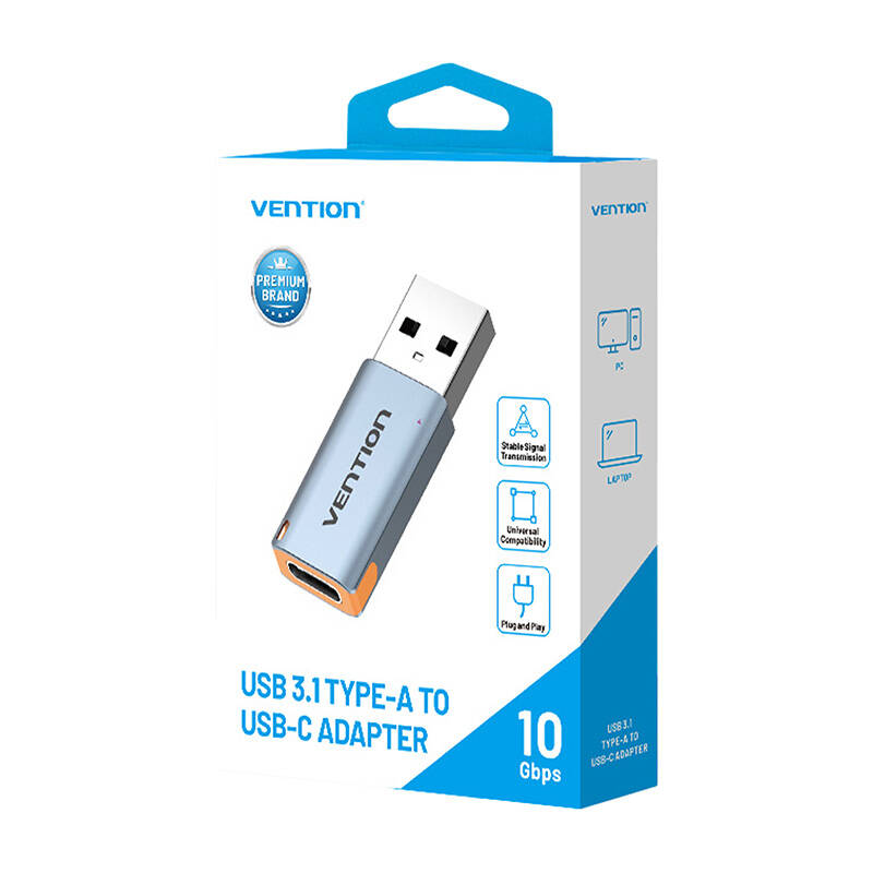 Vention USB adapter CUAH0, USB-A 3.1 hím USB-C csatlakozóra (szürke)