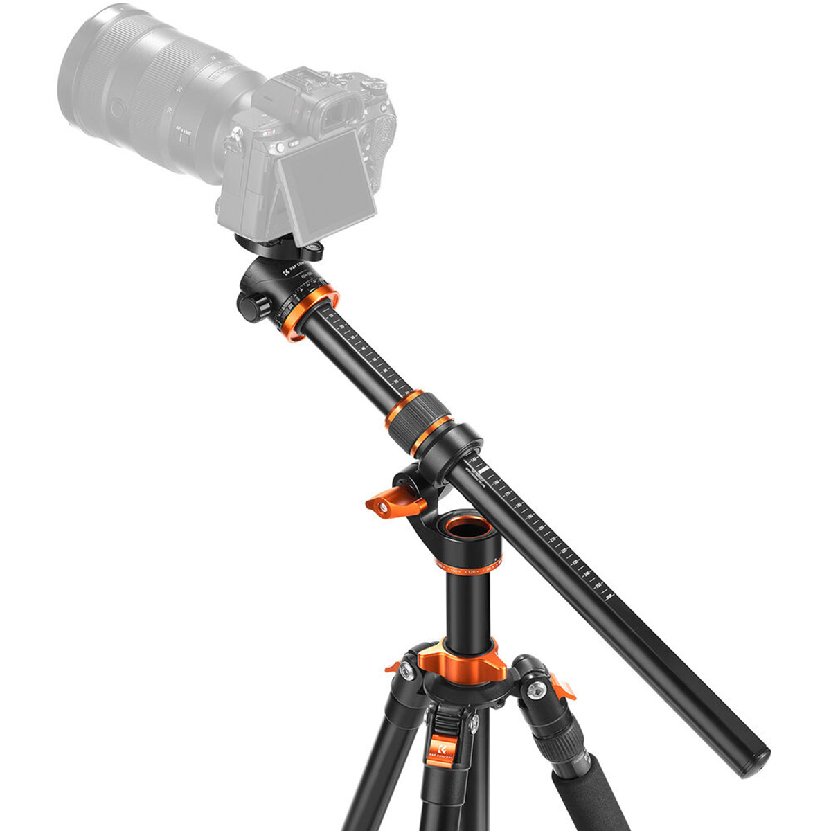 K&F Concept T254A7+BH-28L állvány + monopod, elforgatható középoszloppal, fekete-narancs