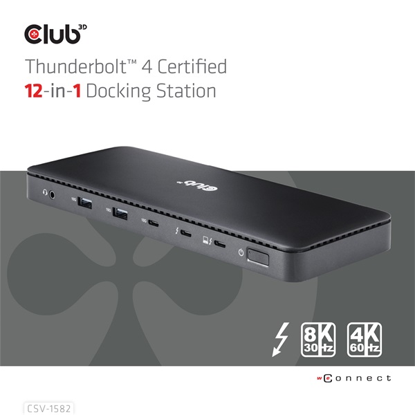 Club 3D CSV-1582 140W Thunderbolt 4  DP, 2xHDMI, USB-C, 4xUSB-A, SD, TF, RJ45, 3,5 Jack, DC Notebook Dokkoló