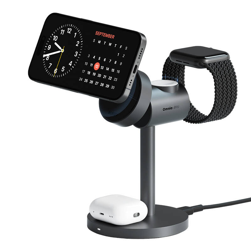 Aukey LC-MC311 MagFusion 3 in 1 15W Qi2  vezeték nélküli töltő   Szürke