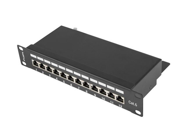 Lanberg Patch panel CAT6 12 PORT árnyékolt 1U 10" fekete (PPF6-9012-B)