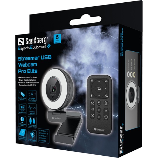 Sandberg Streamer USB Webcam Pro Elite Webkamera Fekete/ezüst 