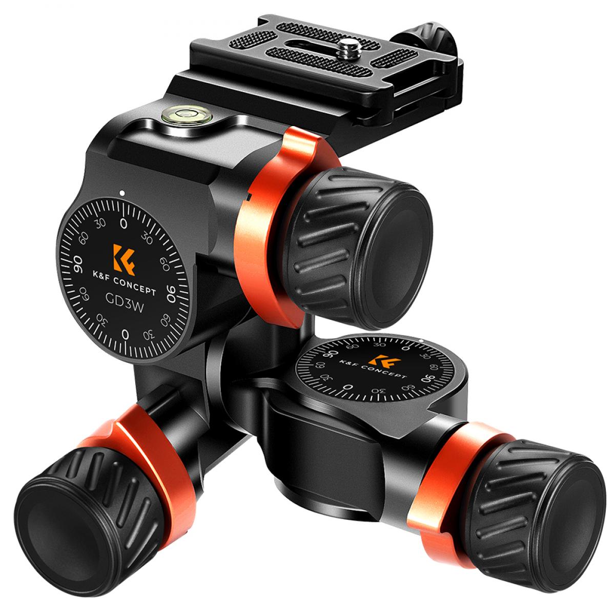 K&F Concept GD3W állvány gömbfej, preciziós beáll, 6kg teherbírás, vízmérték, arca swiss, 3/8"-1/4"