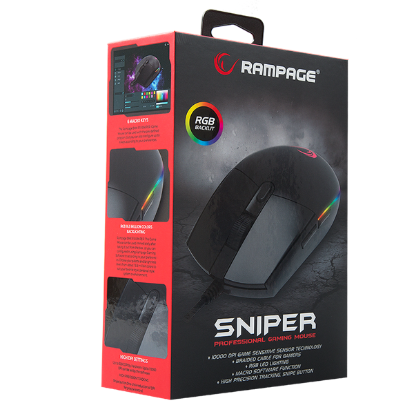 Rampage SMX-R18 SNIPER  10000DPI   RGB LED Gamer Egér Fekete
