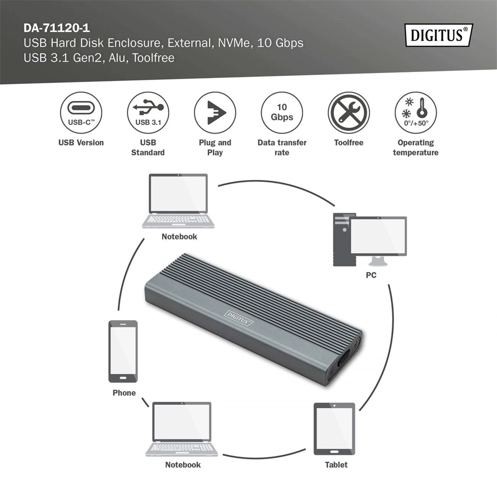 Digitus DA-71120-1 USB M.2 Merevlemez ház
