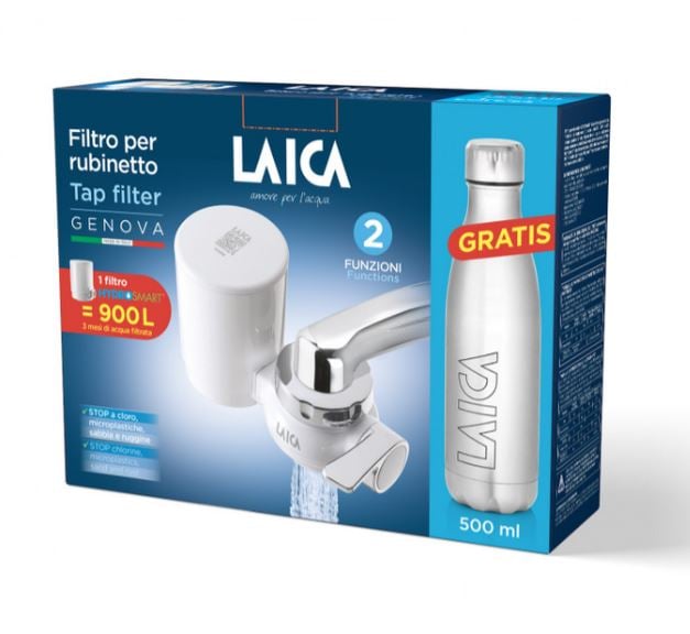 LAICA Genova csapra szerelhető mikroplasztik+metal-stop vízszűrő + fém palack (R20A) LAICA Genova csapra szerelhető mikroplasztik+metal-stop vízszűrő + fém palack (R20A)